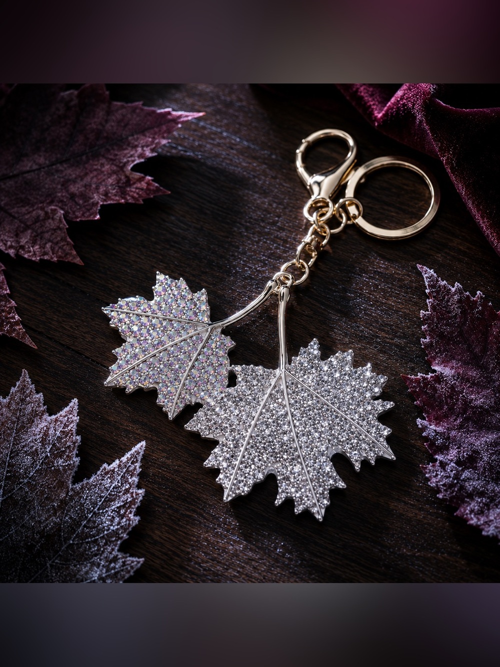 First Frost Maple Leaf Keychain - Sparkling Fall Accessory